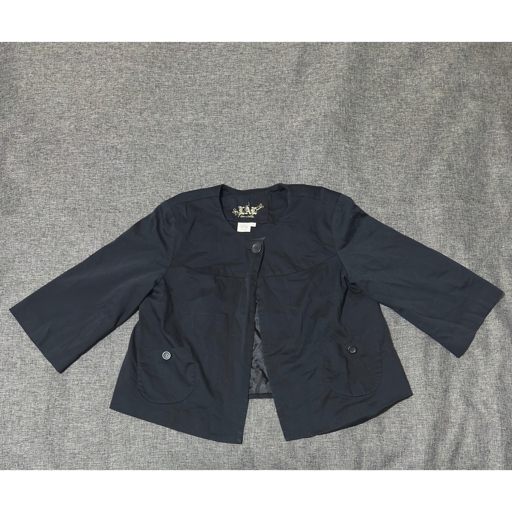 Live A Little Womens XL Jacket Black 3/4 Sleeve Single Button‎ Crop Cotton Blend